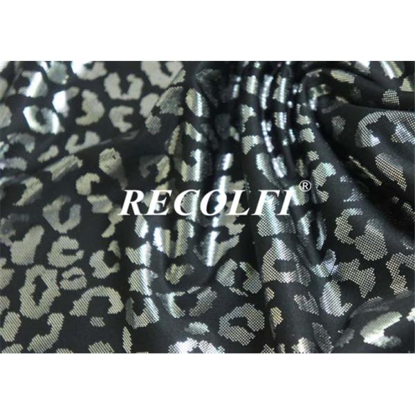 Leopard Silver Foiling Sustainable Knit Activewear Fabric 4 Ways Stretch