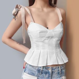 Summer Ladies Camisole Tank Tops Ruffled Hem Straps Slim Fit
