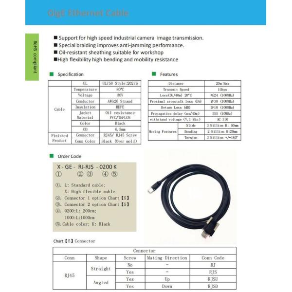 High Flex Cat5e Ethernet Cable / Industrial Ethernet Cable For Dynamic Application