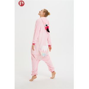 Flamingos Christmas Onesie Pajamas Adult Flamingos Soft Flannel Rear Zipper