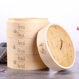 Sustainable 2 Layers Handmade Bamboo Steamer , Steaming Kitchen Dumpling Basket