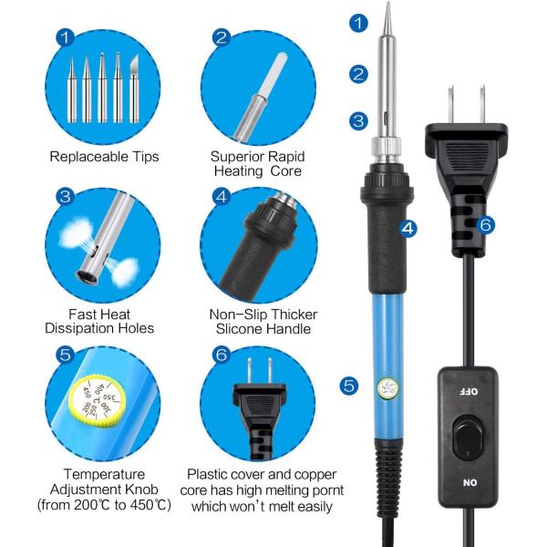 143cm Cable 18.5cm Length 220V 60W Electric Soldering Iron