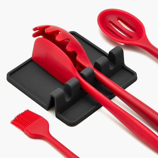 BPA Free Kitchen Silicone Utensil Rest Durable Spoon Rest With Drip Pad Kitchen