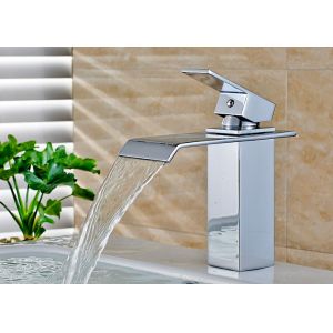 Waterfall Single Hole Bathroom Basin Faucets Solid Brass Materials ROVATE