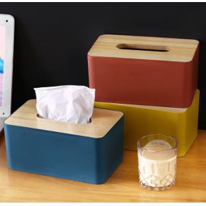Removable Rectangular Household Storage Container Wooden Bamboo Tissue Box