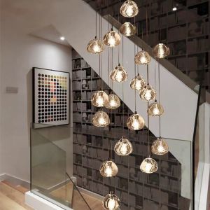 Hotel Decoration Crystal Staircase Pendant Light With Transparent Ball And