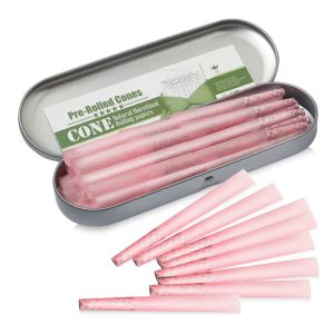 1 1/4 Size Pink Natural Unrefined Ultra Thin Pre Rolled Cones 78mm With Tips