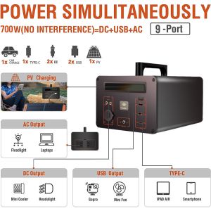 Quick Charge Lithium Solar Power Station Lifepo4 Battery Generator 220v 700w for