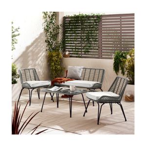 Metal Frame Garden Set 4 Seating Balcony Furniture Plastic Rattan Patio