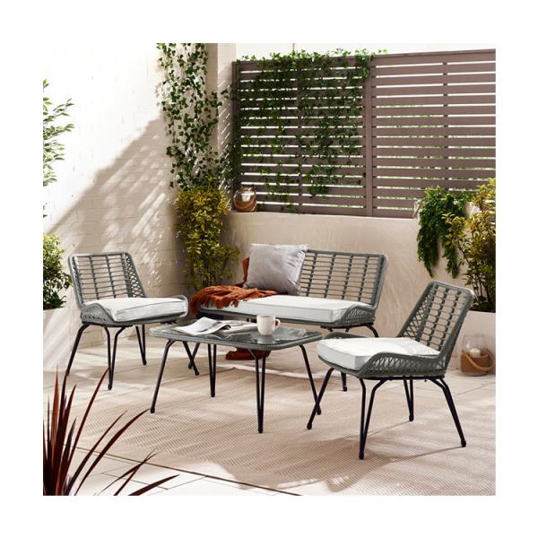 Metal Frame Garden Set 4 Seating Balcony Furniture Plastic Rattan Patio