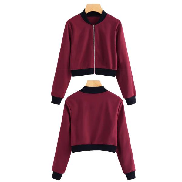 Wholesale spring autumn Ladies short cropped stand-neck baseball zipper jacket womens coat