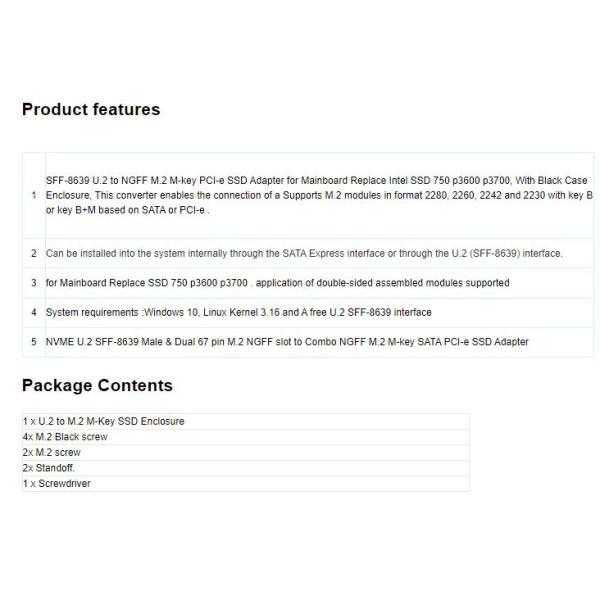 M.2 to U.2 SFF-8639 Adapter 12.5cm for SATA SSD High-Speed Data Transfer