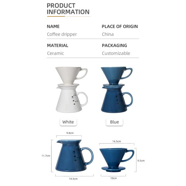 Unique Design Style Coffee Tea Tools Blue and White Ceramic Pour over Coffee Dripper
