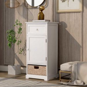 White Vintage 12.5lbs 33”H Livingroom End TableWith Basket Accent Style