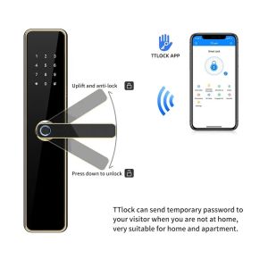 Apartment Anti Peep Digital Door Lock Tuya App Code Fingerprint Keyless Handle
