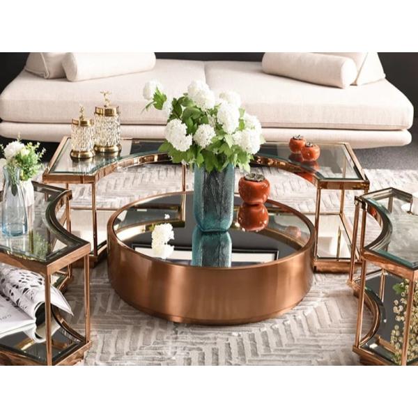 OEM Modern Glass Coffee Table Mirror Rose Gold Center Table For Lobby Home Villa