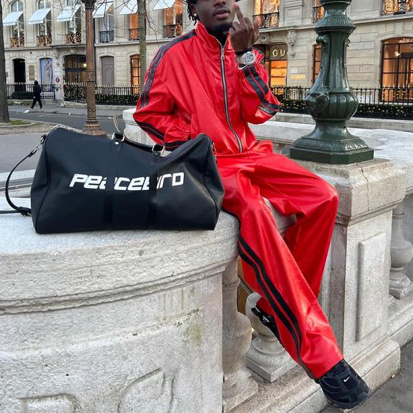 Clothing Manufacturers Custom Leather Tracksuit Zip up Cropped Waistband Streetwear Jacket and Baggy Stacked Sweatpants Set