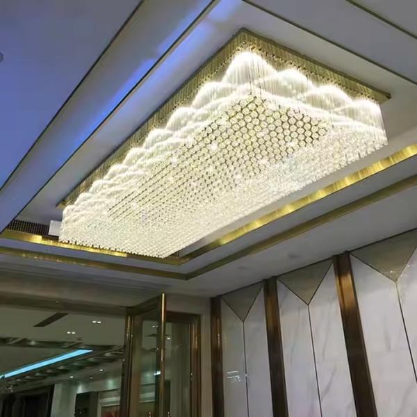 Gold Pendant Lights Clear Crystal Rectangular Chandelier Saloon Living Dining Room Indoor Lighting Pendant Big Ceiling Hotels