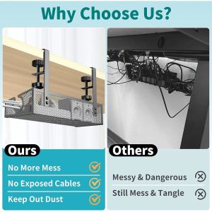 Plating Metal Cable Tray Basket for Standing Desk in Office and Home 10 Silk