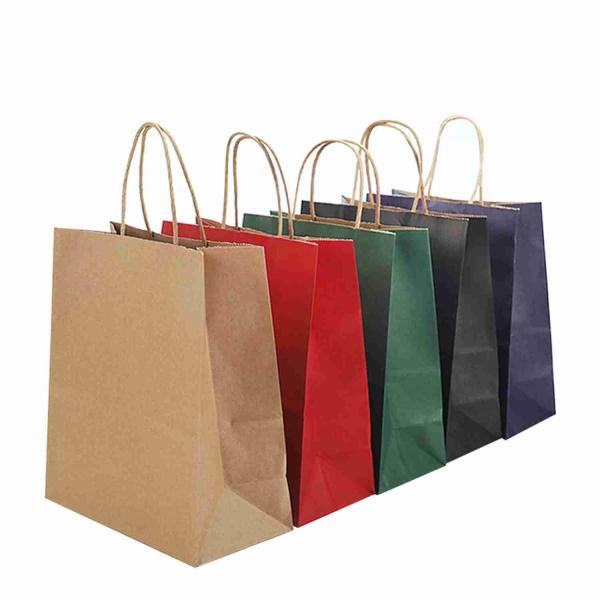 ODM Recycling Colored Kraft Retail Paper Bags With Handle 16x8x22