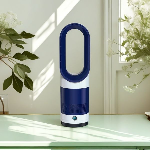 Leafless desktop fan in silver color showing modern design