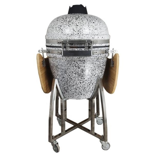 KIMSTONE Kamado-style Grill 21 Inch Black and White Floral Glaze Folding Side