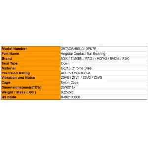 China Angular Contact Ball Bearing NSK 25TAC62BSUC10PN7B Ball Screw Bearings