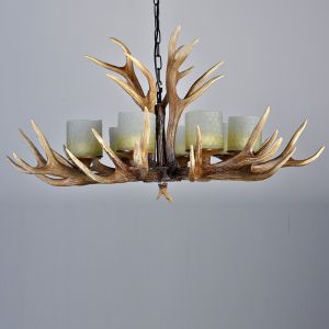 Deer antler candelabra chandelier Lighting with glass lampshade (WH-AC-12)