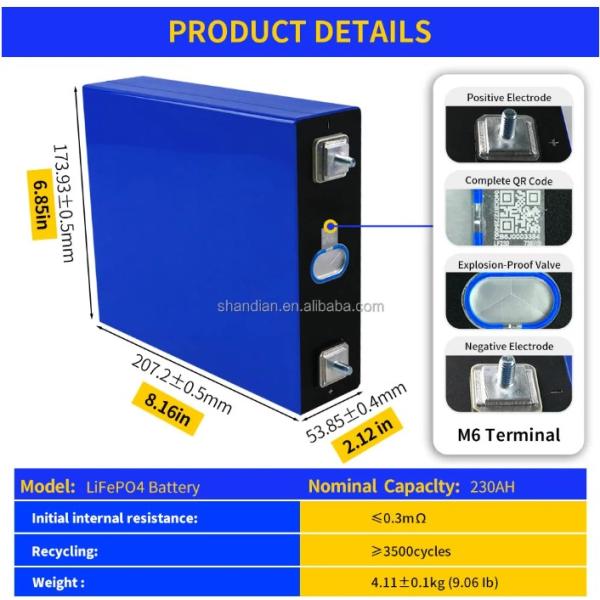 3.2V 230Ah Lithium Iron Phosphate Battery 6000 Times For Home