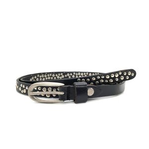 15mm Skinny Leather Belt For Women Decorated With Round Bomb Studded , Metal Pin
