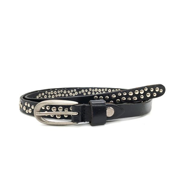 15mm Skinny Leather Belt For Women Decorated With Round Bomb Studded , Metal Pin