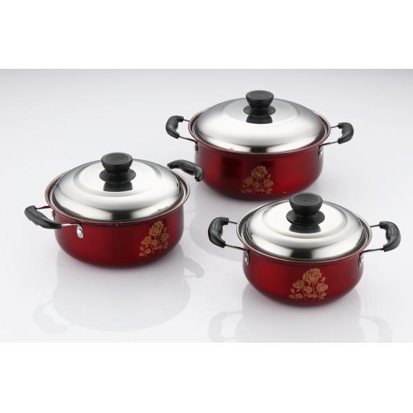16/18/20/22cm red color & flower stainless steel cookware set & kitchenware set & pot & pan & casseroles