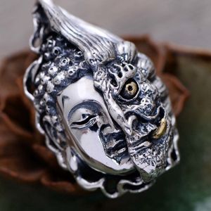 Women Men Retro Sterling Silver Buddha Demon Design Pendant Necklace N808062