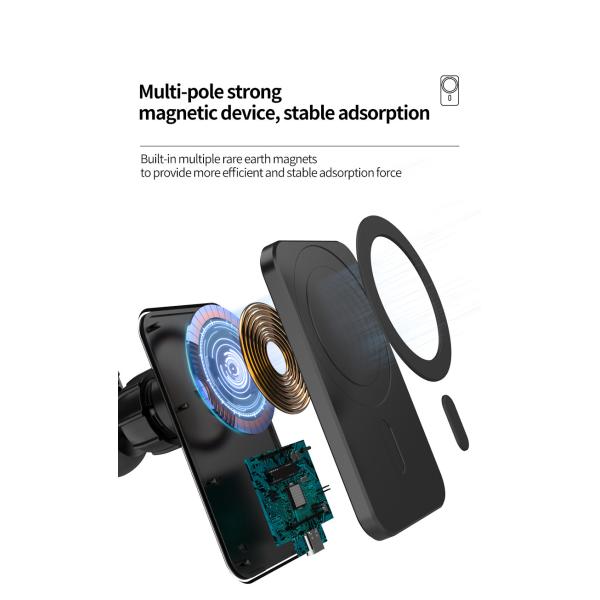 FCC Magnetic Wireless Car Charger , 15w Air Vent Car Mount Phone Holder