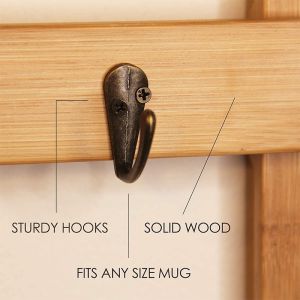 Multifunctional Bamboo Wall Hook Coffee Cup Hanger For Bathroom