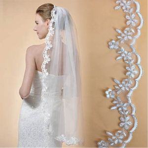Quality 36&quot; Embroidery Sliver Cord lace Ivory/White Bridal Veil Wedding Accessories for sale