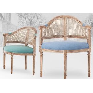 China Antique rental wedding upholstery chair event furniture with wooden carved rattan back chair with armrest and cushion on sale
