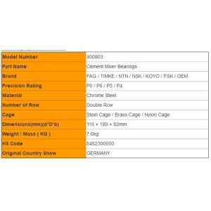 400903 / 400156A Mixer Bearing Double Row Nylon / Brass Cage