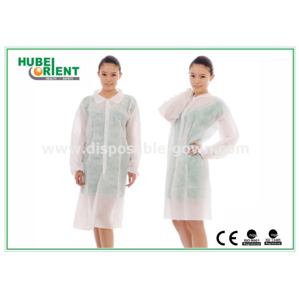 Knitted Cuff Long Sleeves Disposable Medical Coat 55G/M2 With Shirt Collar