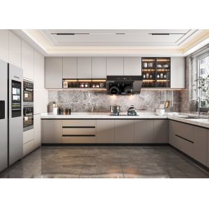 China Finger Pull Design High Gloss Black Mdf Board Lacquer Kitchen Cabinet With Island on sale