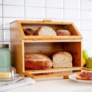 Yellow 3 Layer Bamboo Bread Box With Adjustable Shelf
