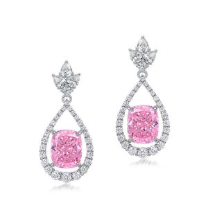 Quality Stylish 925 Sterling Silver Pink Gemstone Oval Halo Earrings for sale