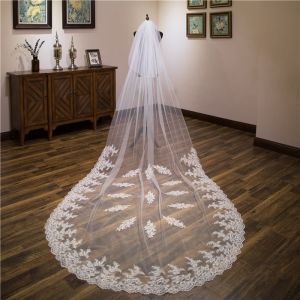 New Styles Customized Two Layers Appliqued Lace 3.5m*1.8m Tulle Bridal Wedding