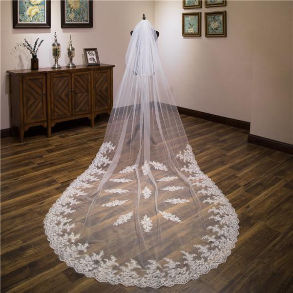 New Styles Customized Two Layers Appliqued Lace 3.5m*1.8m Tulle Bridal Wedding White Veil With Hair Comb