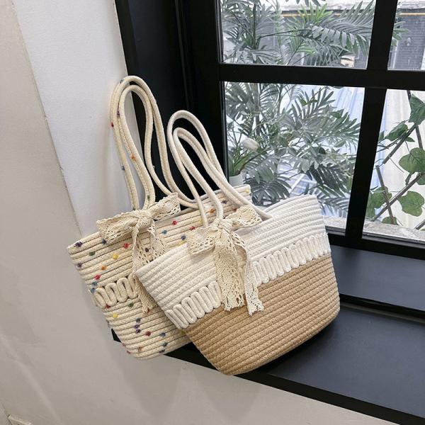 New Large Straw Raffia Handbag For Women 2 Colors Casual Beach Bag Handmade