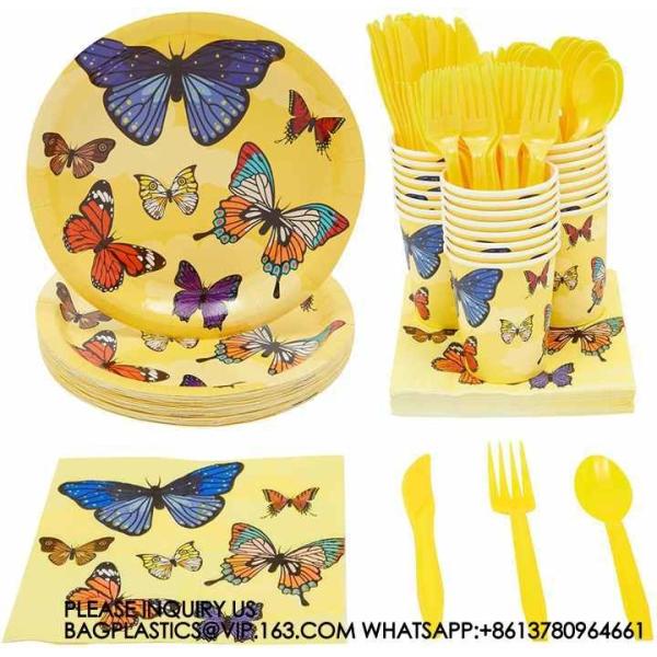 Birthday Party Decoration Festival Tableware Paper Plates Cups Purple Butterfly Party Supplies