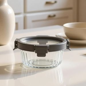 China Striped Glass Food Container with Tempered Glass Lid on sale