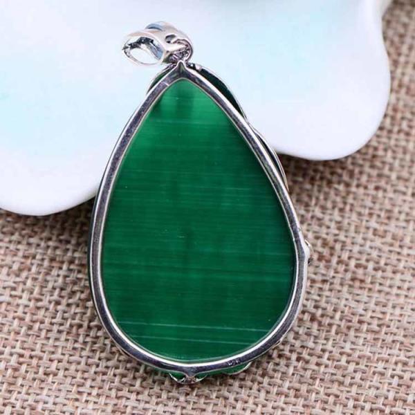 925 Silver Drop Shape Green Opal Marcasite Retro Pendant Necklace (N20180410GREEN)