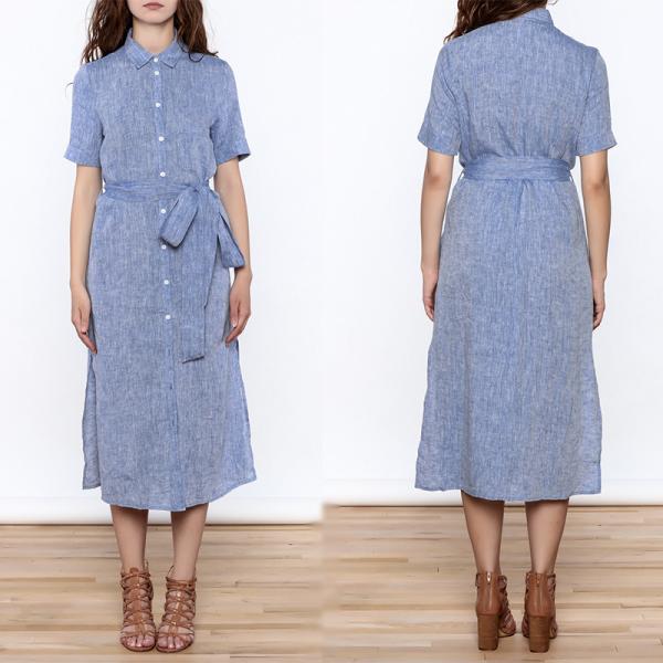 Buy Women Casual Button Down Solid Midi Linen Dresses ladies at wholesale prices