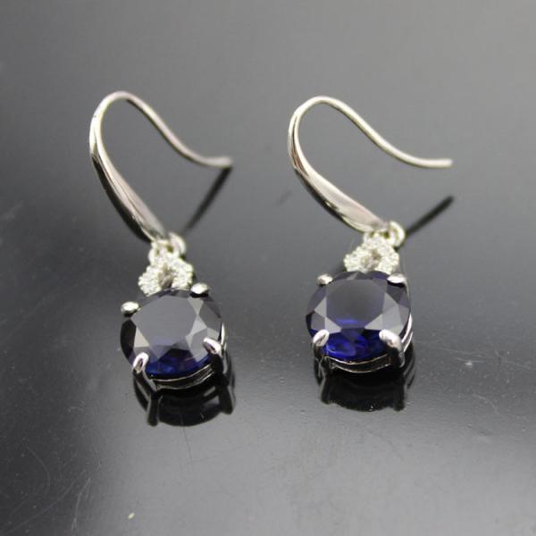 18k White Gold Plated 925 Silver Round Tanzanite Cubic Zircon Earrings (PSJ0163)